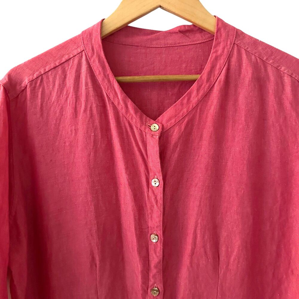 Jill McGowan Bright Pink 100%‎ Linen Scoop Neck Button Up Wrap Tunic Dress L - Picture 5 of 7